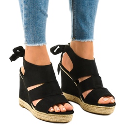 Sandali neri con zeppa espadrillas 66-358 nero