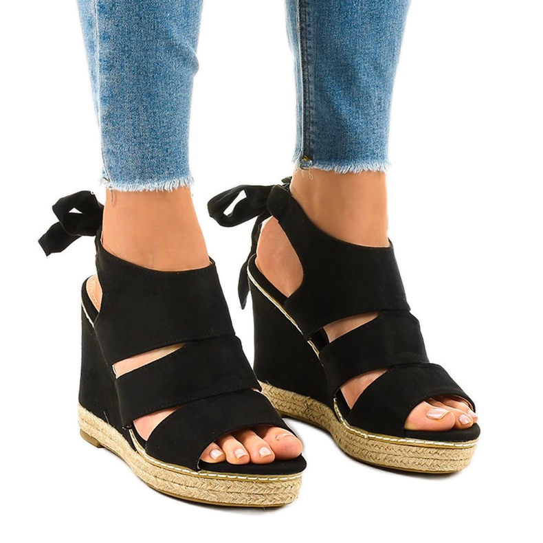 Sandali neri con zeppa espadrillas 66-358 nero