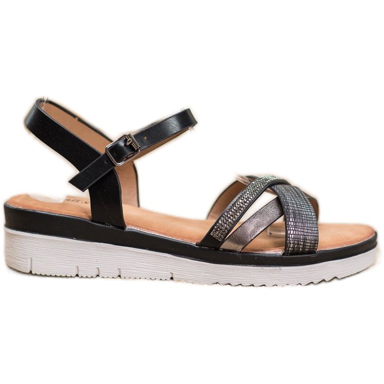 Small Swan Sandali Comodi Con Cubic Zirconia nero