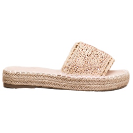 Small Swan Pantofole Con Cristalli beige multicolore d'oro