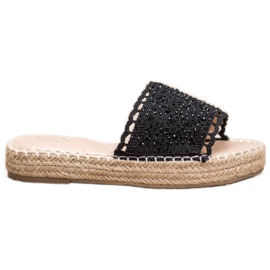 Small Swan Pantofole Con Cristalli nero