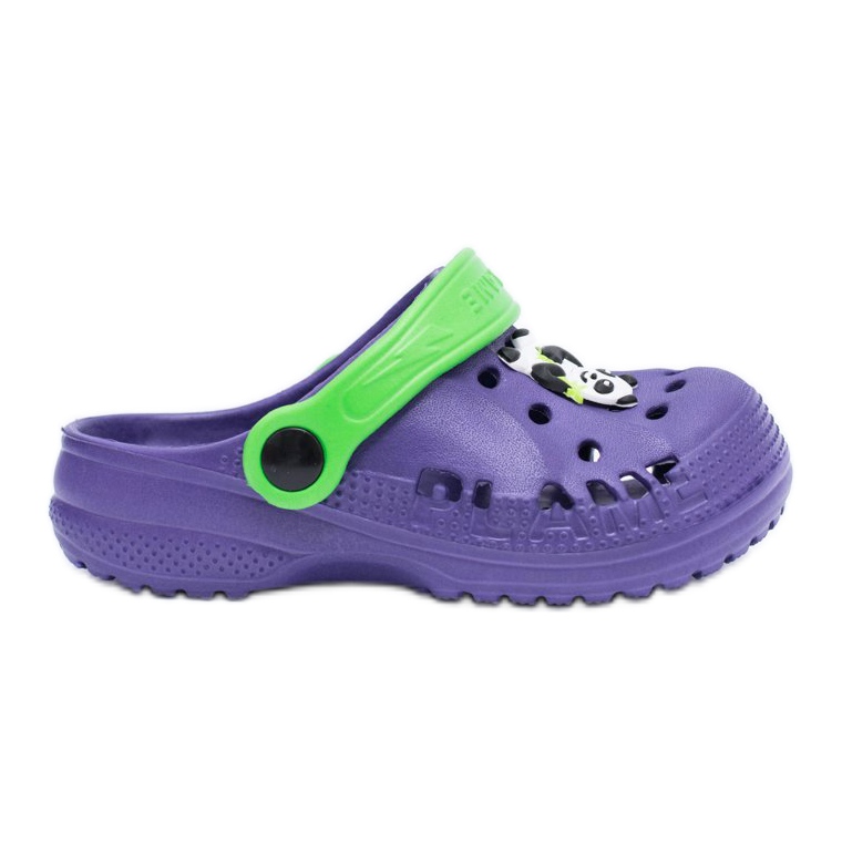 Flameshoes Pantofole da casa Kroks viola per bambini con panda verde