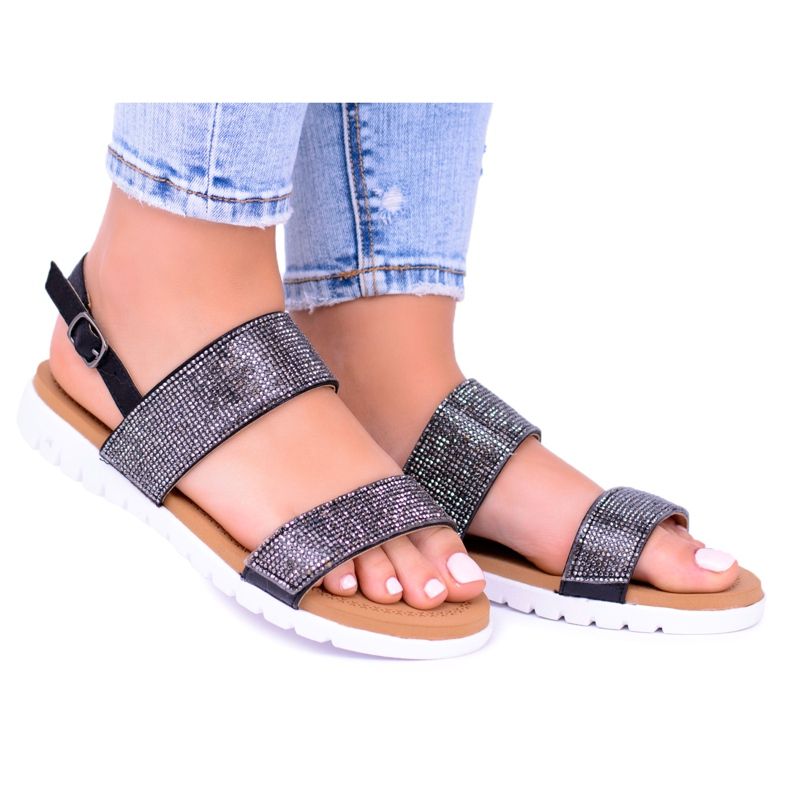 Lu Boo Sandali Neri Da Donna Con Cubic Zirconia Perfetta nero