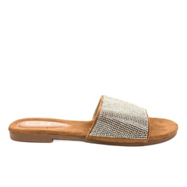 Pantofole marroni con zirconi 839-761 marrone argento