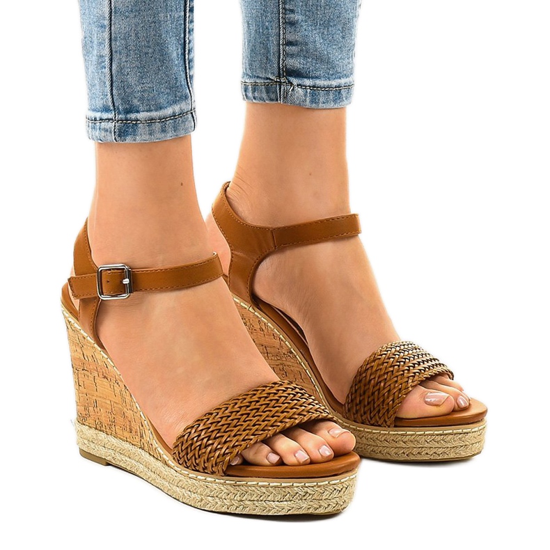 Sandali con zeppa espadrillas marroni 77-105 marrone