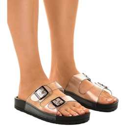 Pantofole nere trasparenti con fibbia SE-9605 multicolore