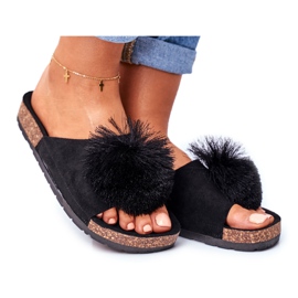 MSMG Pantofole Nere Da Donna Su Sughero Con Pompon Galaxo nero