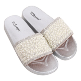Ciabatte argento con perle BG63 Silver grigio