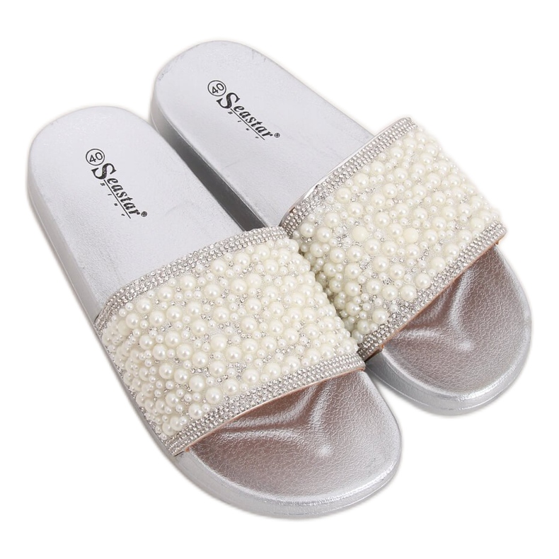 Ciabatte argento con perle BG63 Silver grigio
