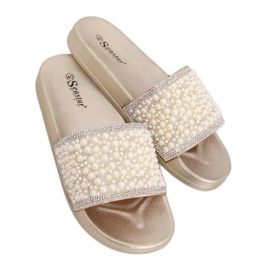 Ciabatte dorate con perle BG63 Gold d'oro