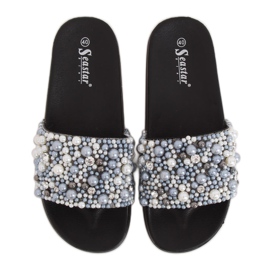 Nero BG66 Pantofole nere con perle