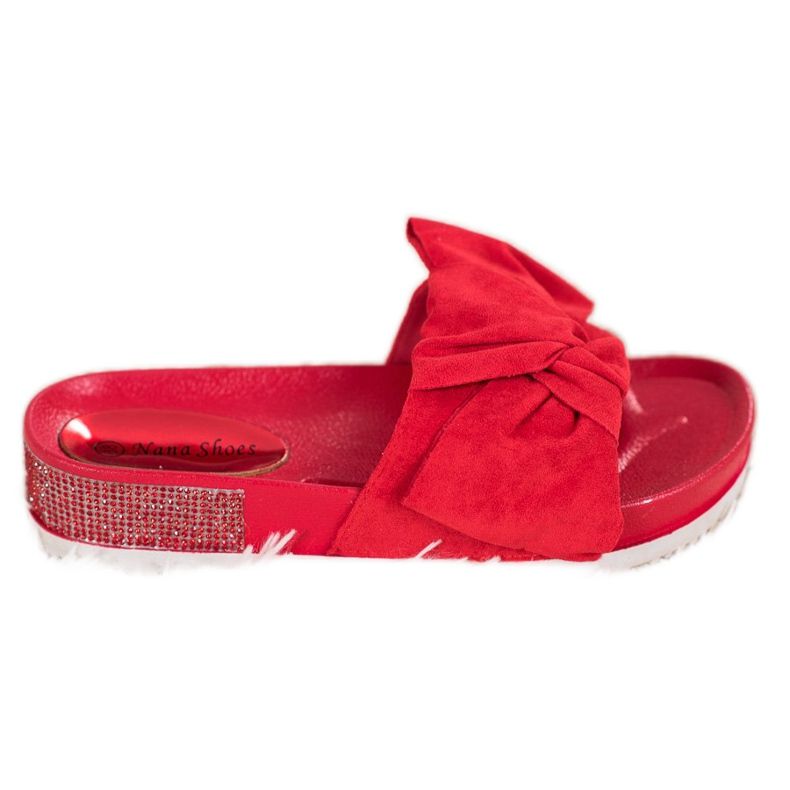 SHELOVET Ciabatte In Pelle Scamosciata Con Cubic Zirconia rosso