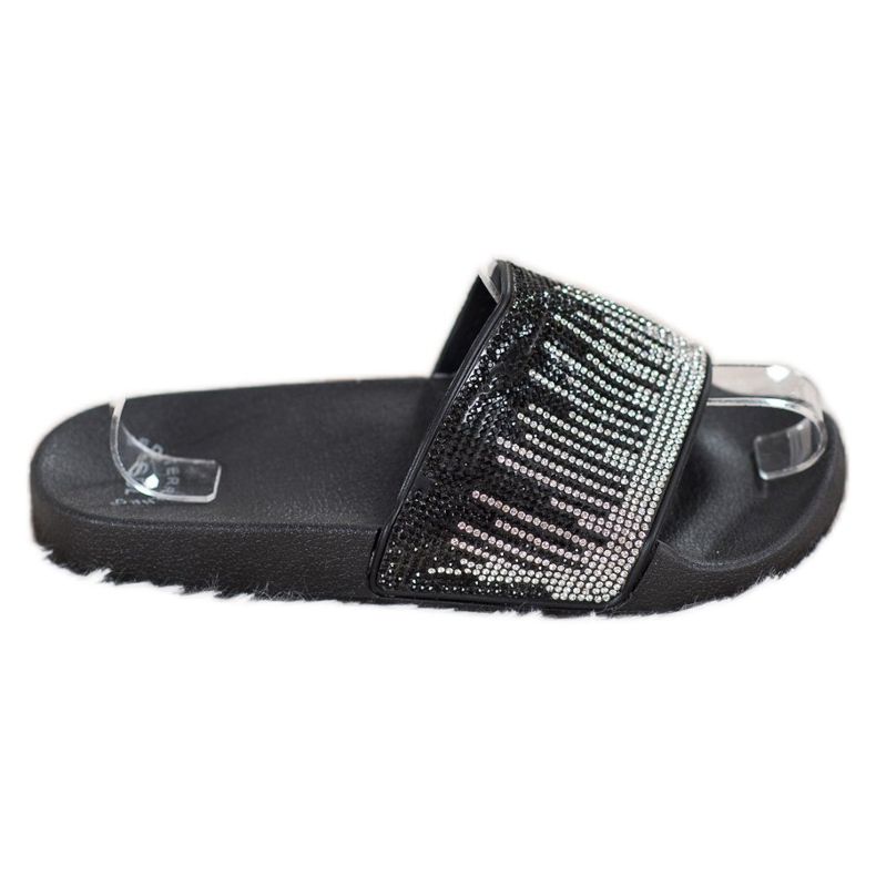 SHELOVET Comode Pantofole Con Cubic Zirconia nero