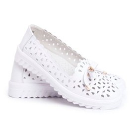 S.Barski Mocassini Donna, Pelle Traforata LR71515 Murrieta Bianco bianca