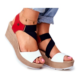 Sandali da donna con zeppa Big Star Slip-On FF276014 bianca rosso blu navy