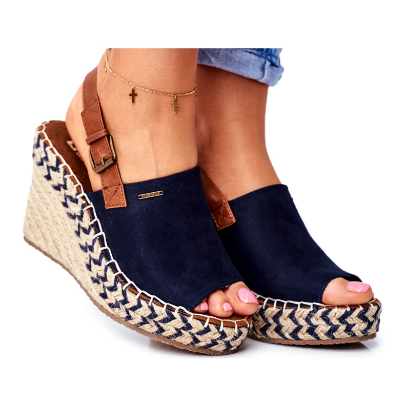 Sandali da donna con zeppa Big Star Navy Blue FF274980 blu navy