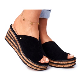 Pantofole in pelle da donna con zeppa Nicole 2559 Black Lemonade nero