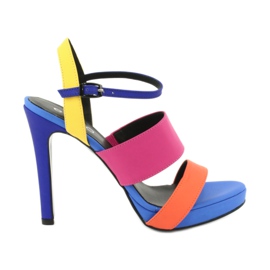 Sandali alti in pelle sul tacco Edeo 3338 blu arancia rosa giallo