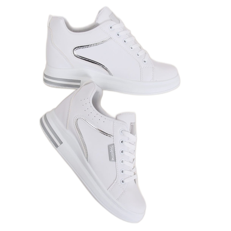 Sneakers bianche NB337 argento con zeppa bianca