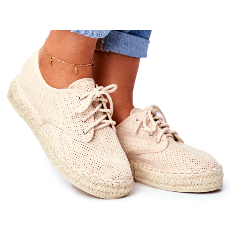 MSMG Espadrillas da donna su piattaforma in lino beige Sonya