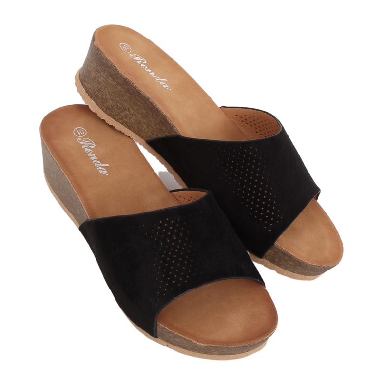 Pantofole nere su zeppa bassa nero 10-238 Nero
