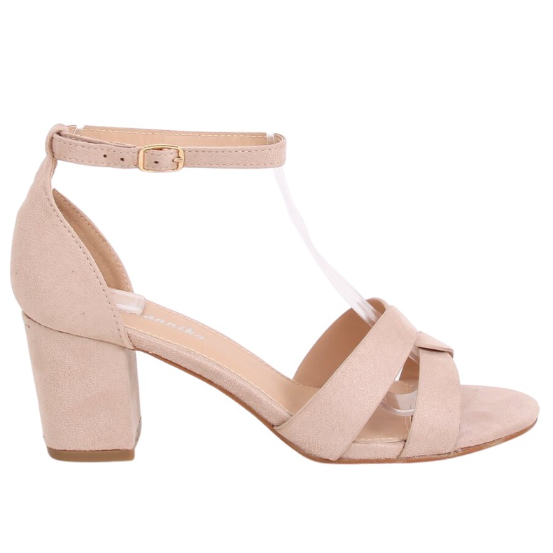 Sandali beige con tacco basso A3082 Beige