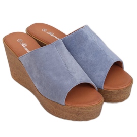 Ciabatte con zeppa blu 10-236 Blu