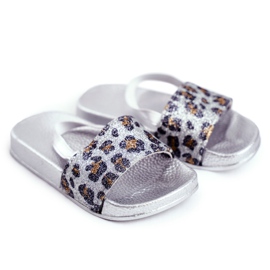 FRROCK Pantofole Bambina Broccato Leopardo Argento Rimia grigio