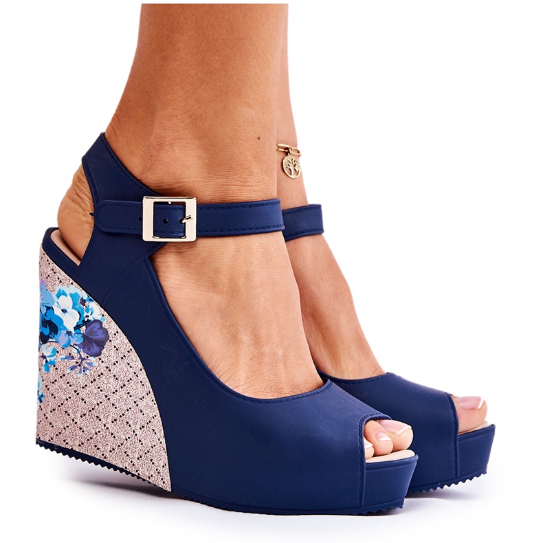 HV Sandali blu navy da donna sulla zeppa Nemesis