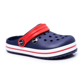 Pantofole per un ragazzo, una ragazza, un coccodrillo di schiuma da bambino blu navy rosso