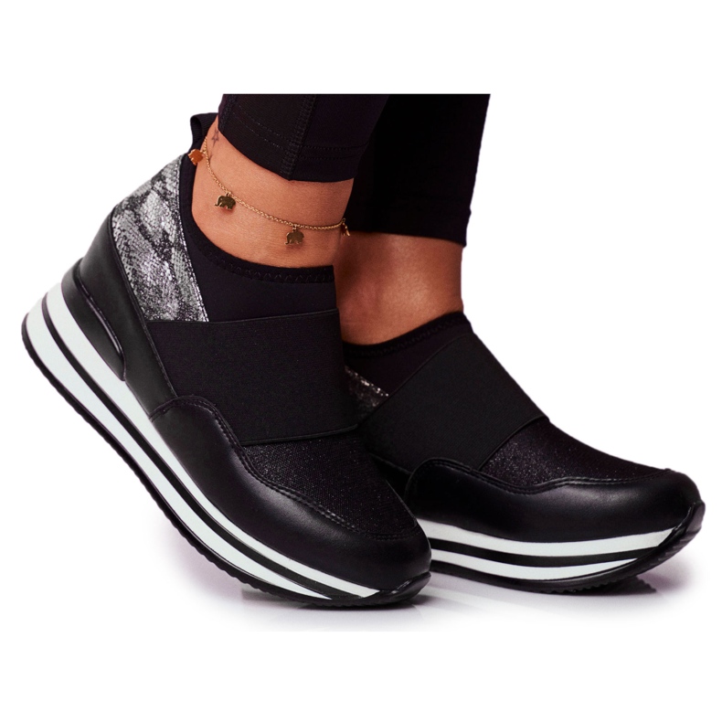 Scarpe da donna con zeppa slip on sportive nere Cold Play nero