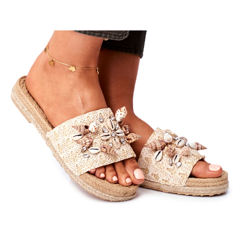 SEA Pantofole Da Donna Con Conchiglie Beige Summers
