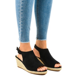 Sandali neri con zeppa espadrillas F3303 nero