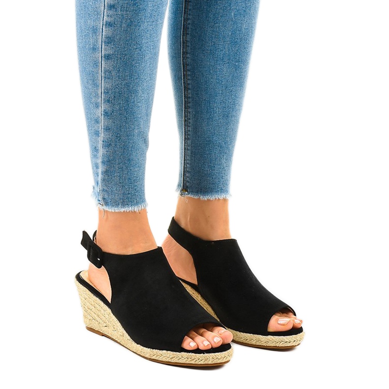 Sandali neri con zeppa espadrillas F3303 nero