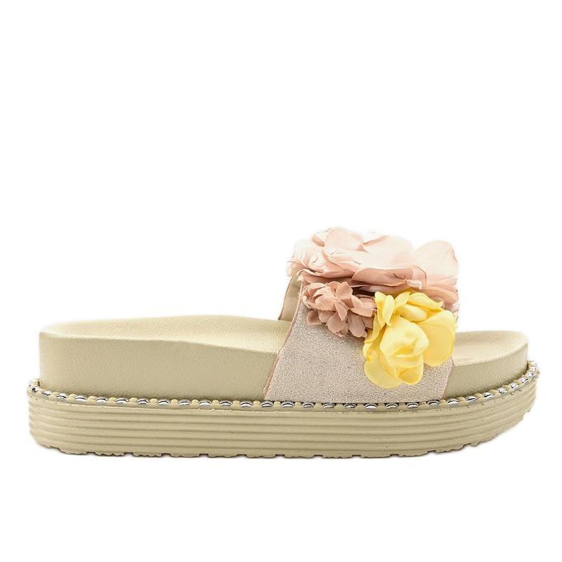 Pantofole beige con fiori 6138