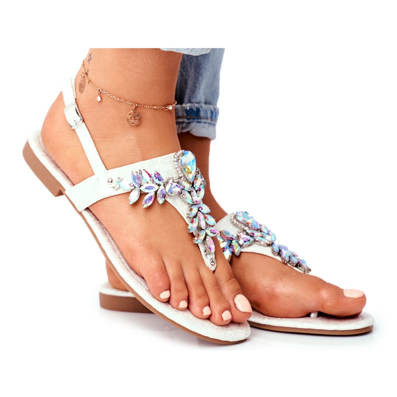 Sandali Donna Eleganti Infradito Cristalli Argento Sotto Controllo grigio