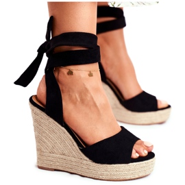 SEA Sandali Da Donna Con Zeppa Legati Neri Belleza nero