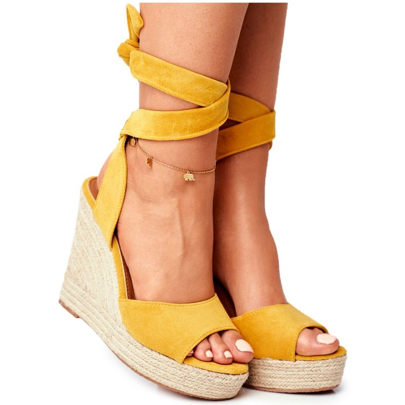PS1 Sandali Da Donna Con Zeppa Legati Giallo Belleza