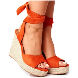 PS1 Sandali Da Donna Con Zeppa Legati Arancio Belleza arancia