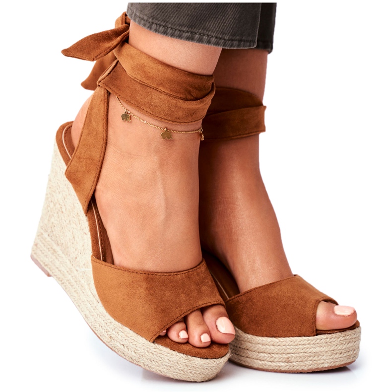 PS1 Sandali Da Donna Con Zeppa Allacciati Cammello Belleza marrone