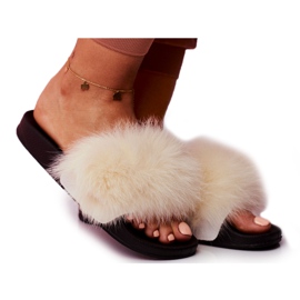SEA Pantofole da Donna con Pelliccia Bianco Belmondo bianca nero