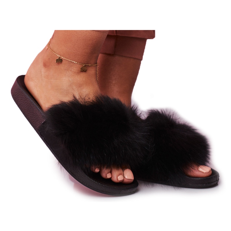 PS1 Pantofole da donna con pelliccia Nero Belmondo