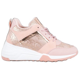 SHELOVET Scarpe da ginnastica con zeppa rosa giallo