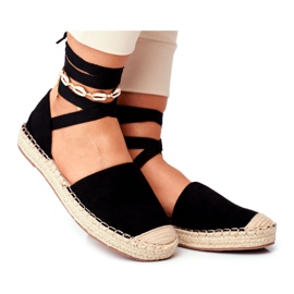 SEA Espadrillas da donna, legate con lino, Black Bonjour nero