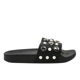 Pantofole nere con perle H-6567 nero