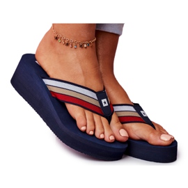 Pantofole da donna Infradito Big Star su zeppa Blu navy FF274A301