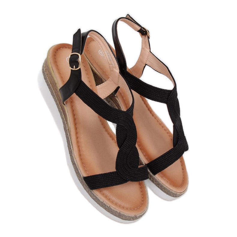 Sandali neri su zeppa nera L6629 Black nero