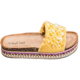 Small Swan Pantofole Sulla Piattaforma Con Perle giallo