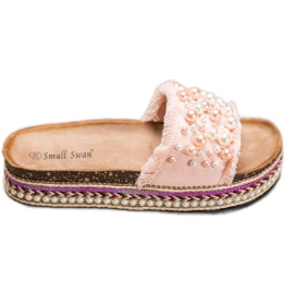 Small Swan Pantofole Sulla Piattaforma Con Perle rosa