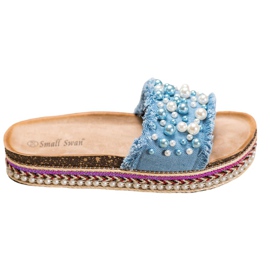Small Swan Pantofole Sulla Piattaforma Con Perle blu